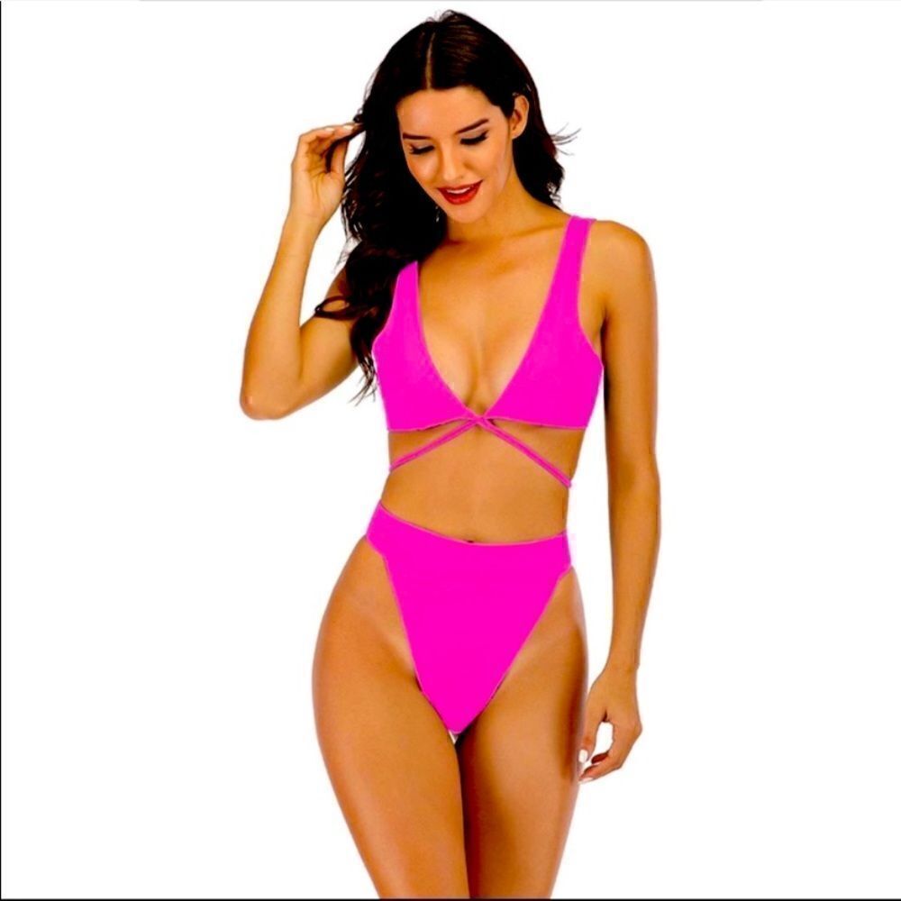 SherryDC Pink Cross Front High Cut Bikini NWT Size Medium